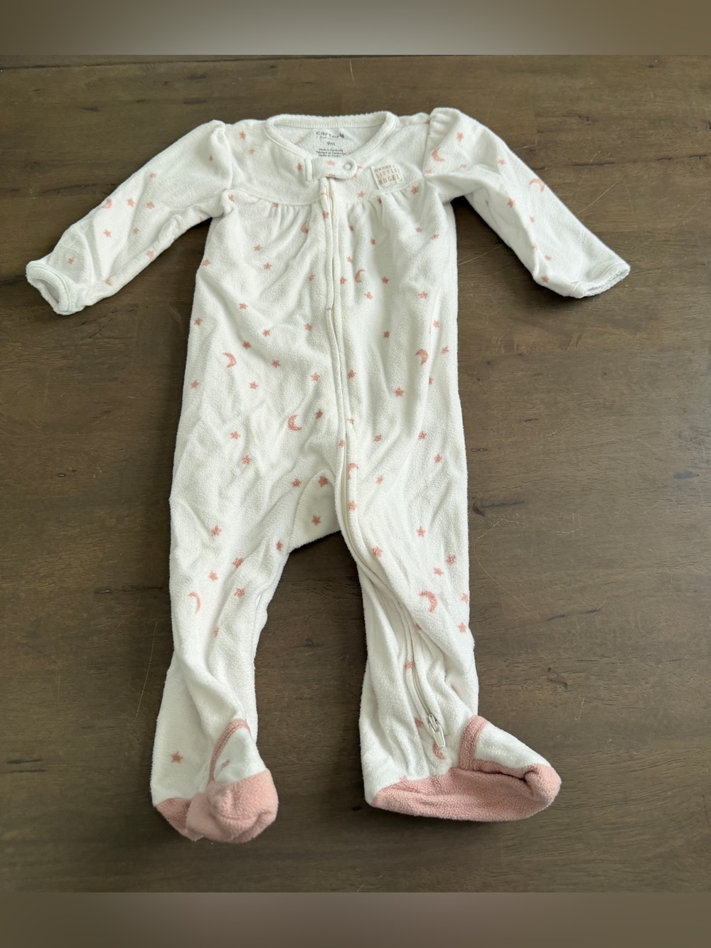 Carter's "Mommy's Little Angel" White Footed One-Piece with Pink Stars and Moons